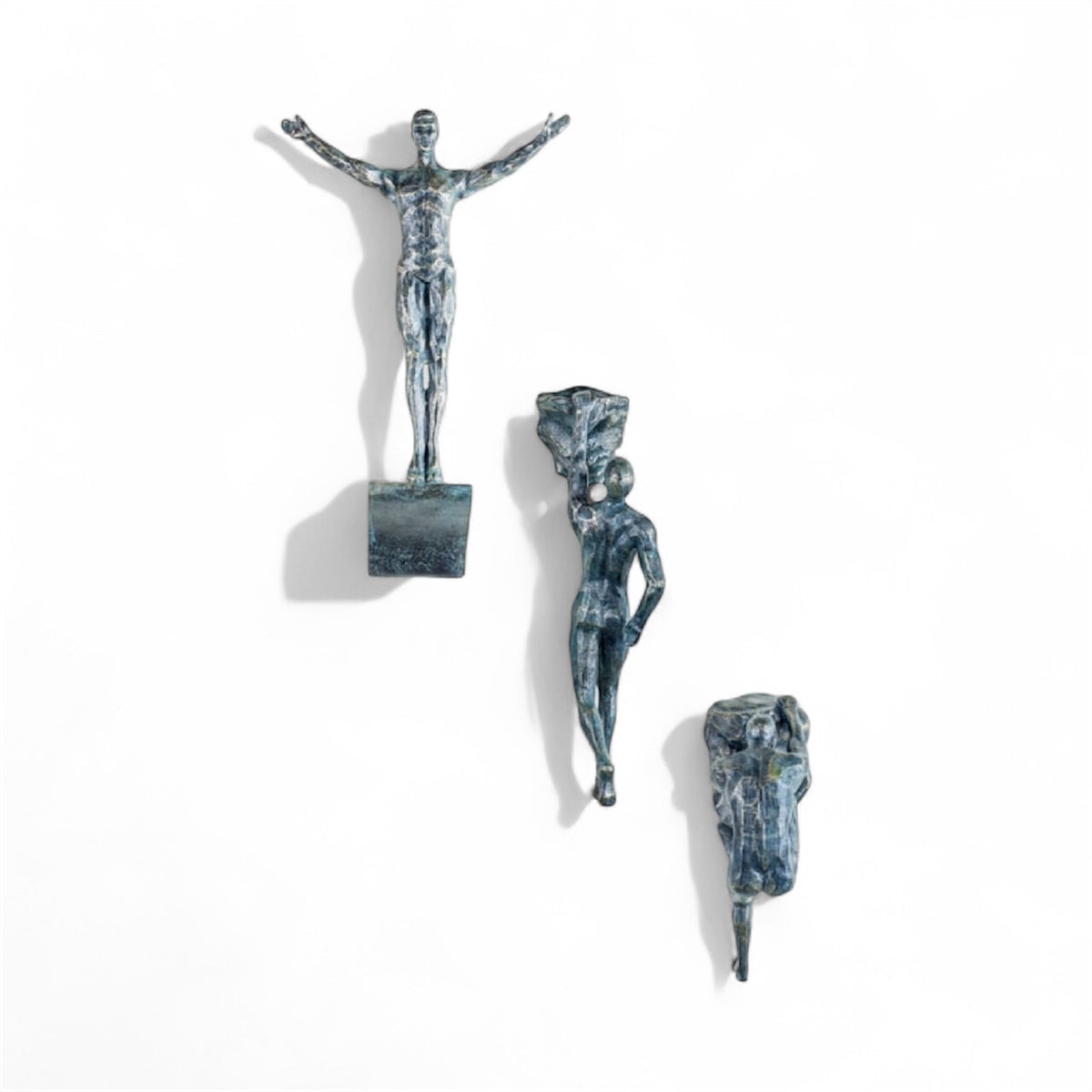 Set of 3 Antique Grey Rock Climbing Men Figures | Bold Wall Sculpture Trio | Sign of the times Stoke