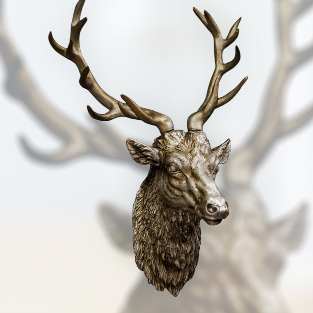 Silver Stag Head Wall Sculpture - Elegant Resin Wall Mount | Sign of the times Stoke