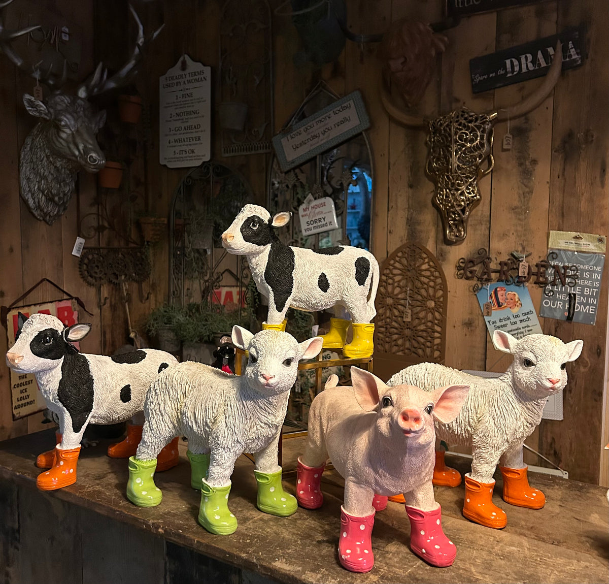 Cute Lamb with Orange Wellies – Resin Farm Animal Ornament | Sign of the times Stoke