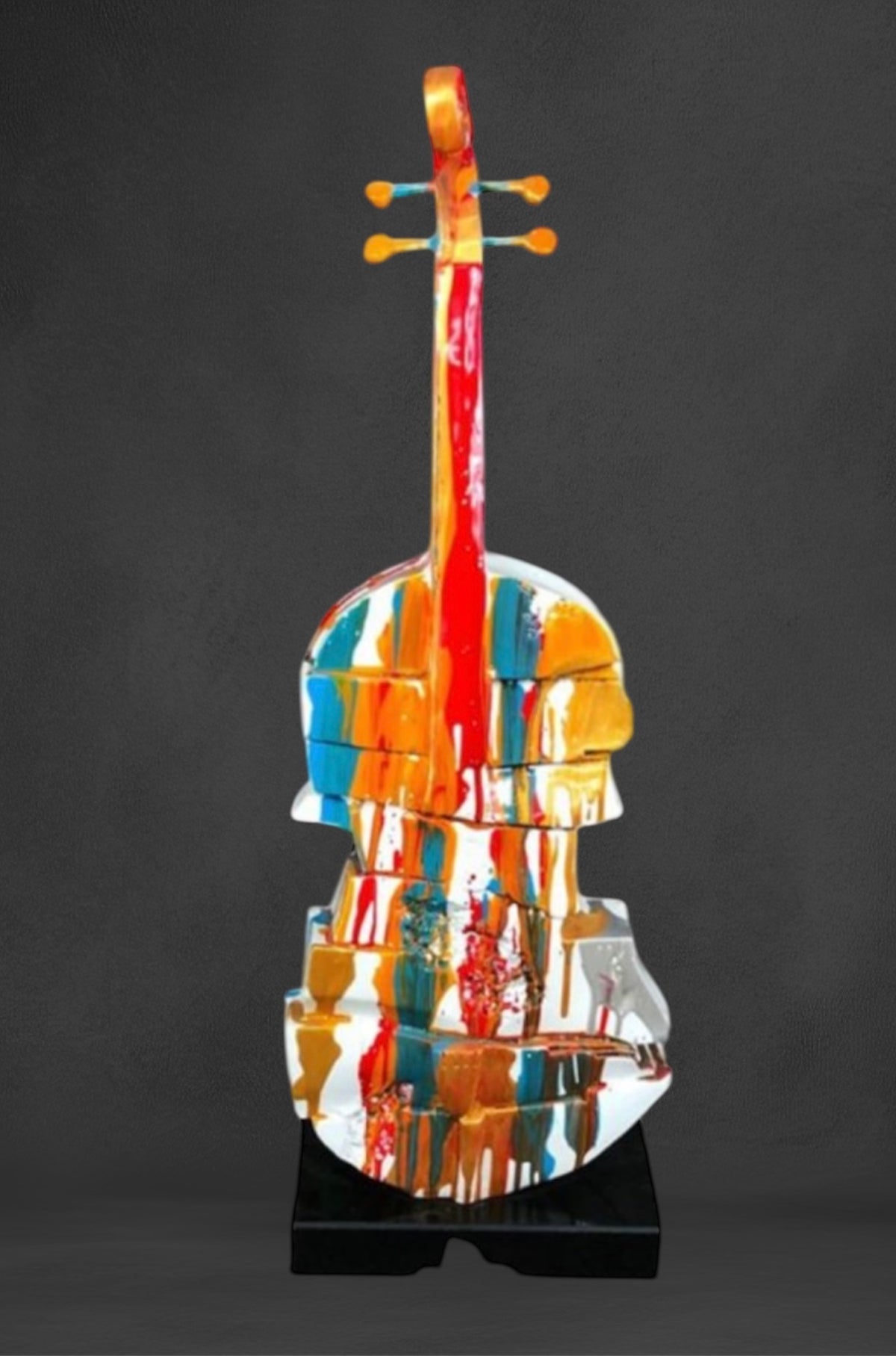 Splash Painted Violin Sculpture – Rotating Resin Art on Black Marble Base | Sign of the times Stoke
