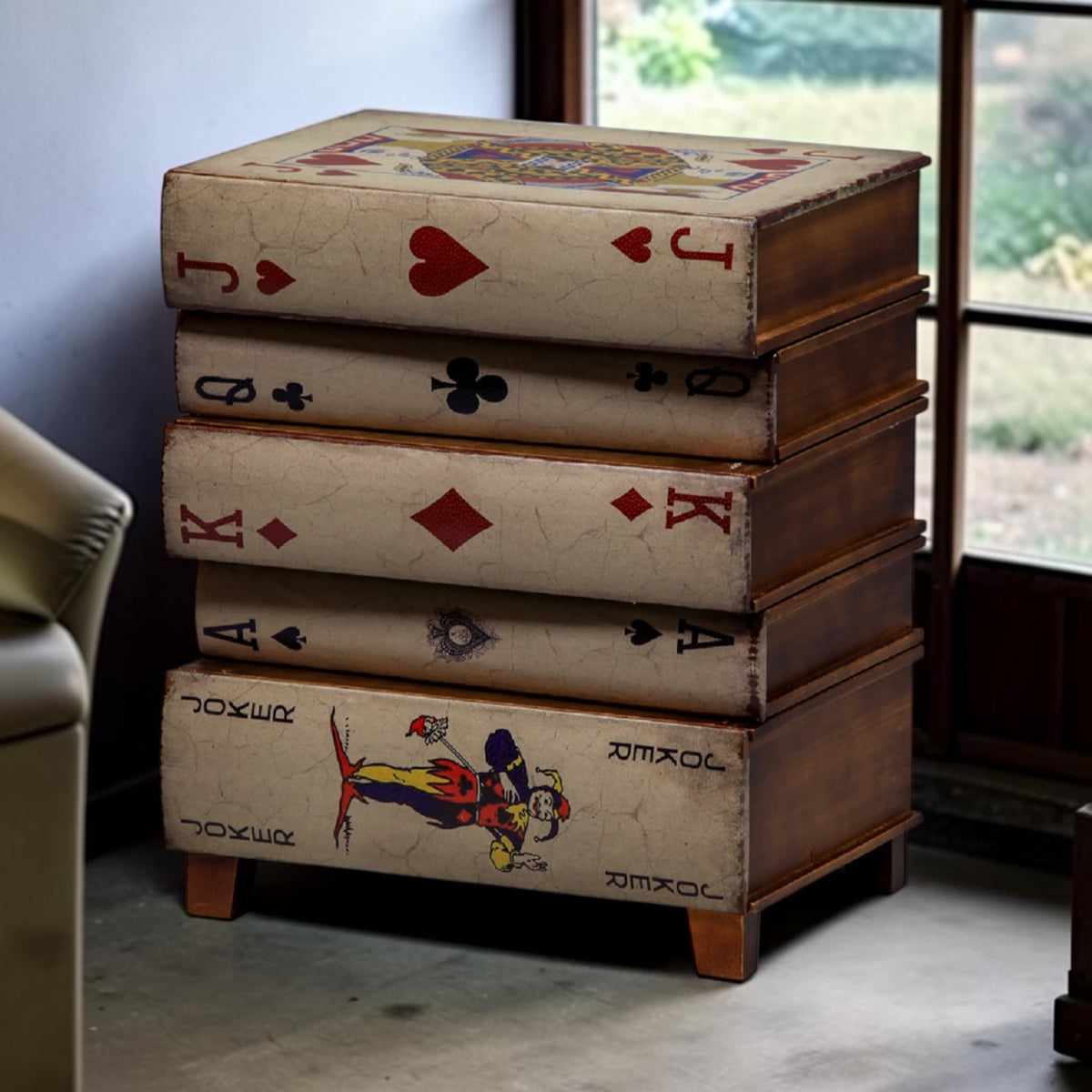 Antiqued Stacked Playing Cards Chest of Drawers - Unique Vintage-Style Storage | Sign of the times Stoke