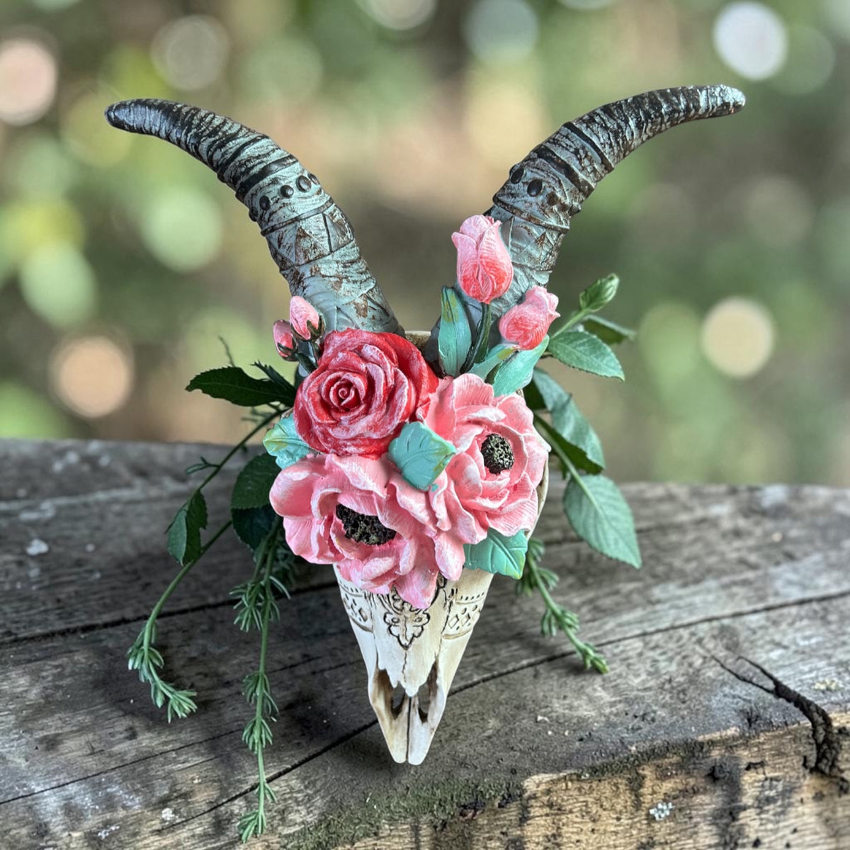Goat Skull with Flowers – Decorative Wall Art Sculpture | Sign of the times Stoke