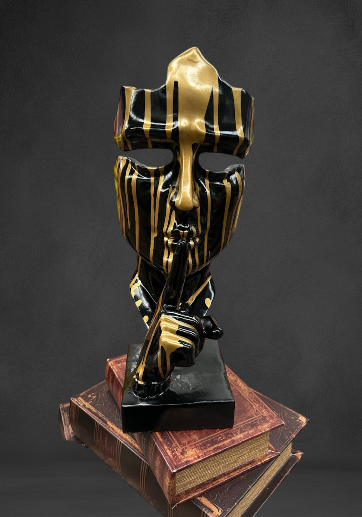 Stunning Black and Gold Splashed Painted Face Sculpture – Contemporary Artistic Decor | Sign of the times Stoke