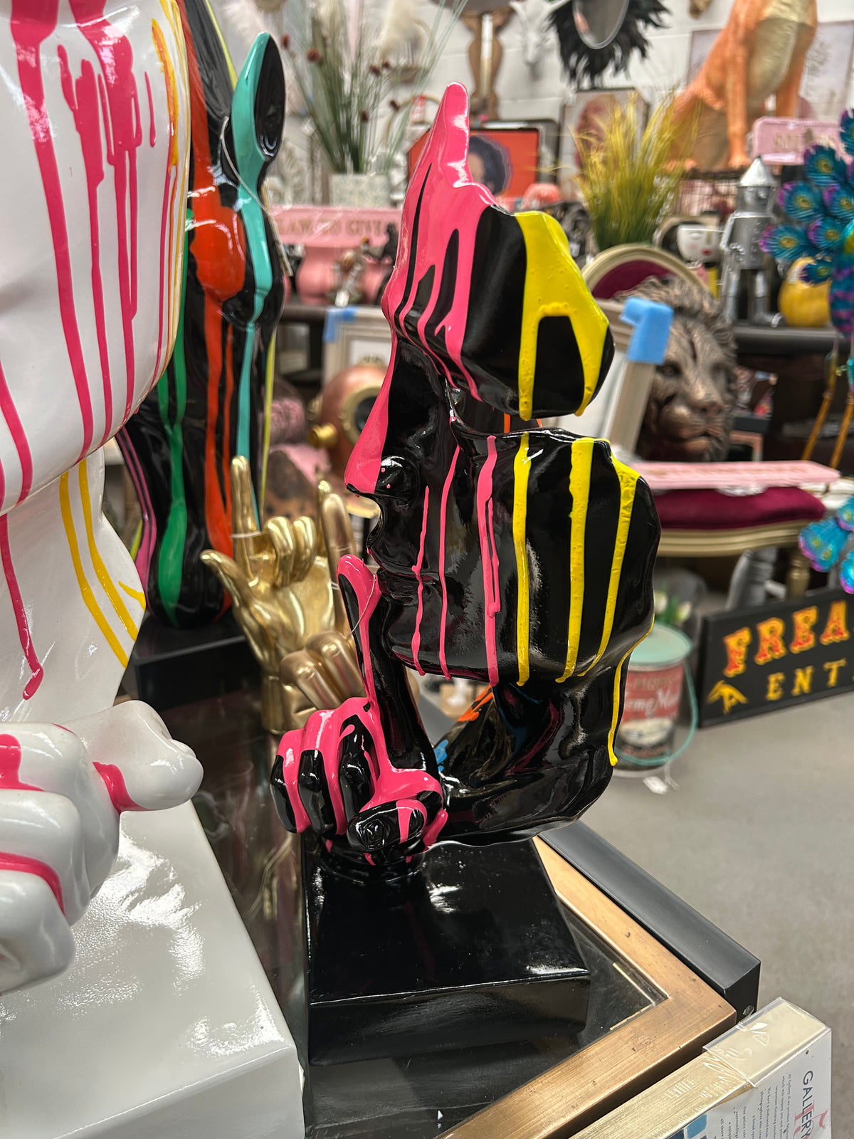 Stunning Black Splash Painted Face Sculpture – Contemporary Artistic Decor | Sign of the times Stoke