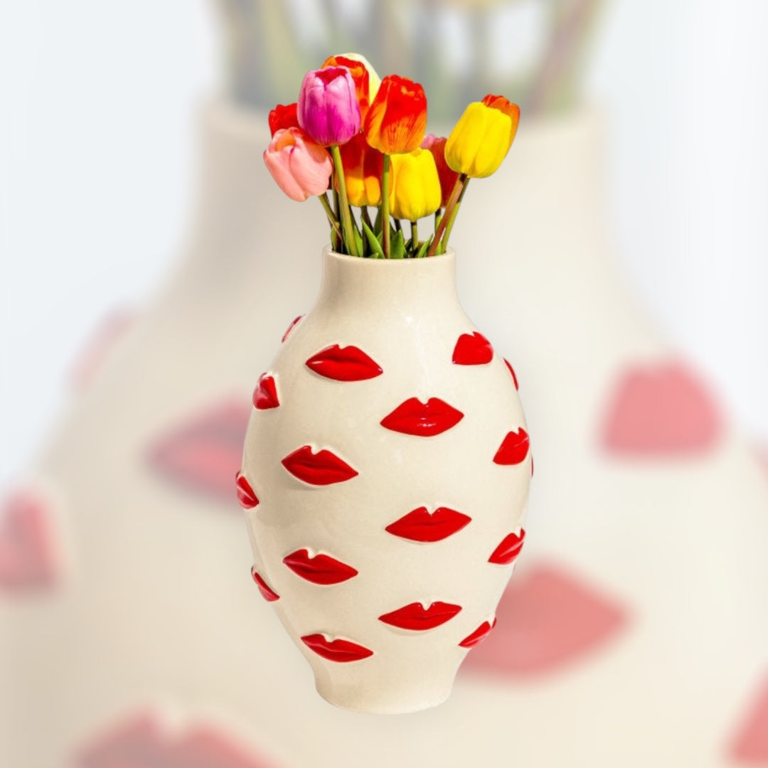 Large Red Multi-Lip Vase - Stunning Ceramic Decorative Vase | Sign of the times Stoke