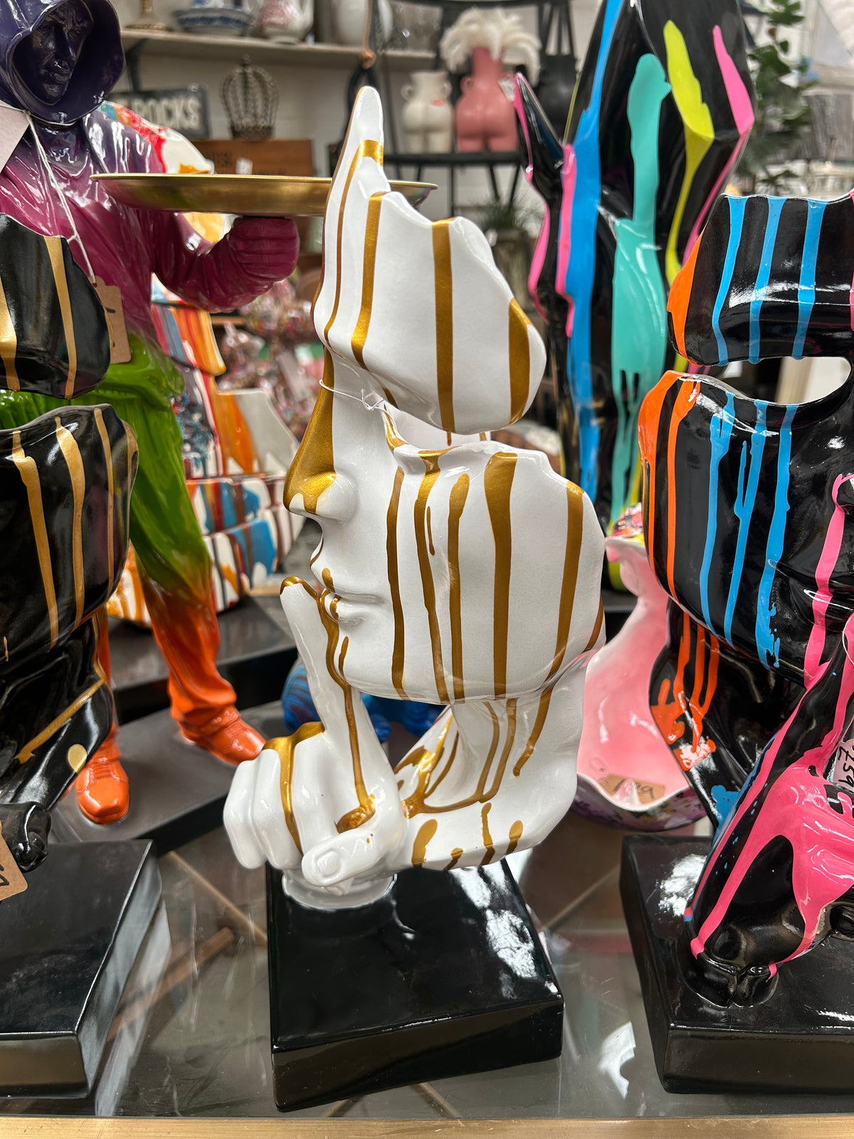 Stunning White and Gold Splashed Painted Face Sculpture – Contemporary Artistic Decor | Sign of the times Stoke