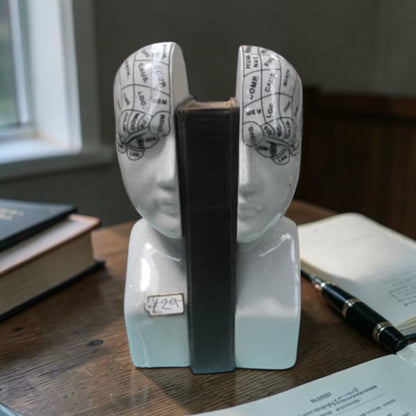 Antiqued ceramic phrenology head bookends/ornaments | Sign of the times Stoke
