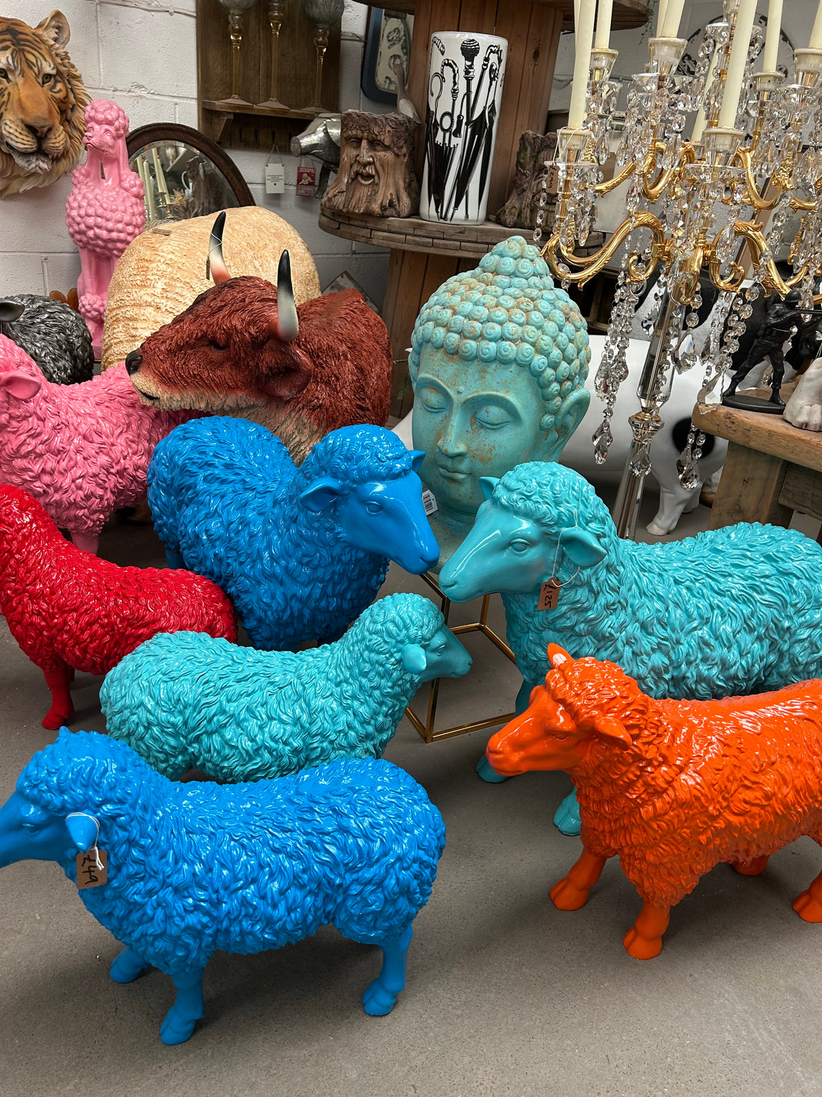 Blue Resin Sheep Sculpture – Large Indoor & Outdoor Animal Ornament | Sign of the times Stoke
