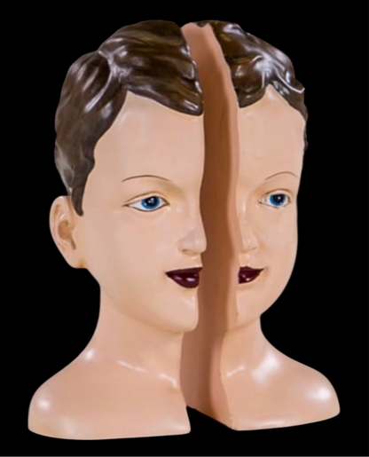 Antiqued Split Art Deco Head Bookends - Quirky Resin Decor | Sign of the times Stoke