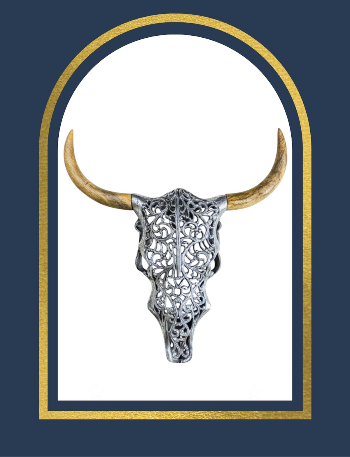 Silver Bison Skull Wall Mount - Antique Aluminium and Wood Tribal Decor | Sign of the times Stoke