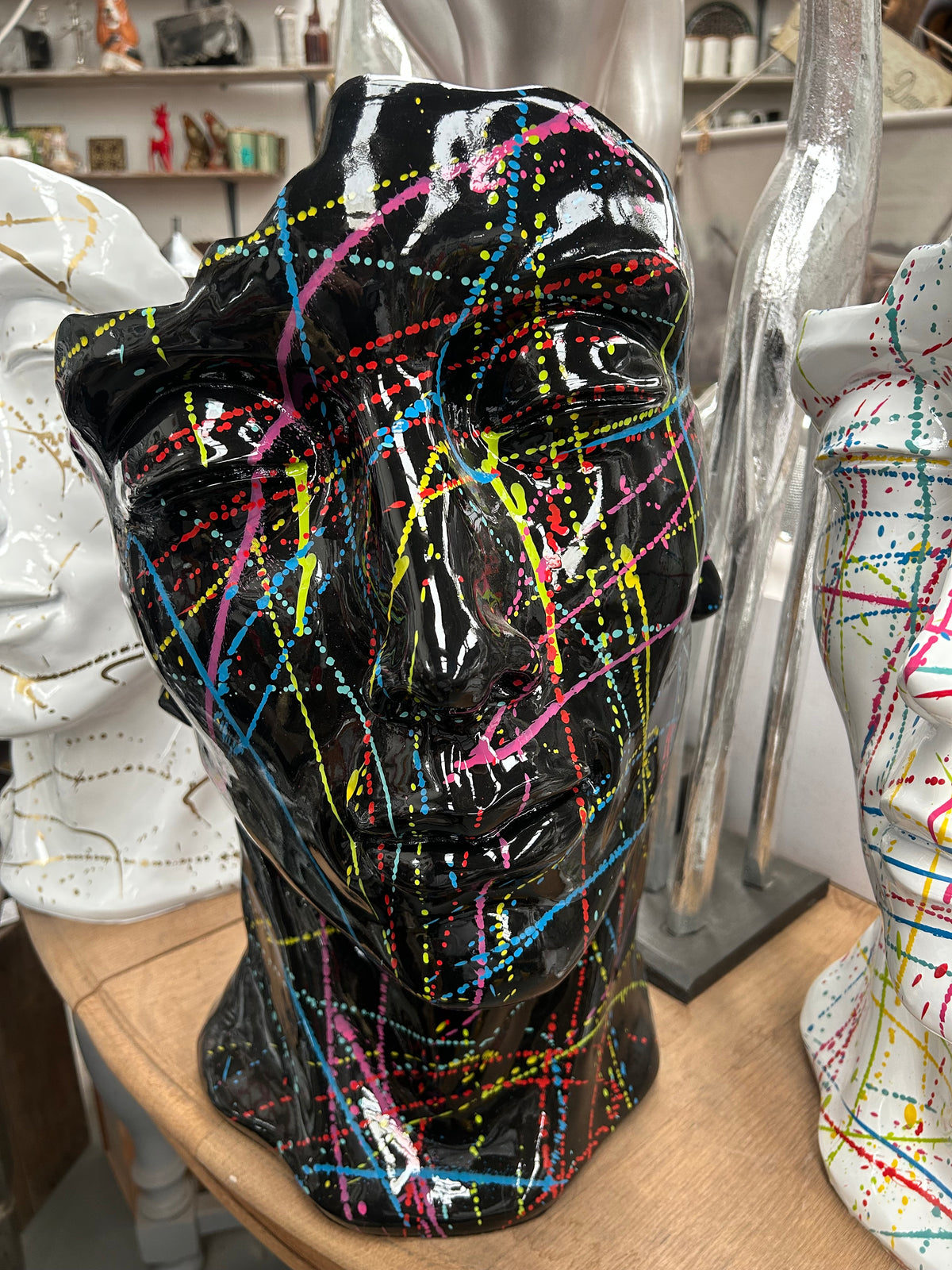 Black Splash Face Sculpture – Modern Artistic Head Statue | Sign of the times Stoke