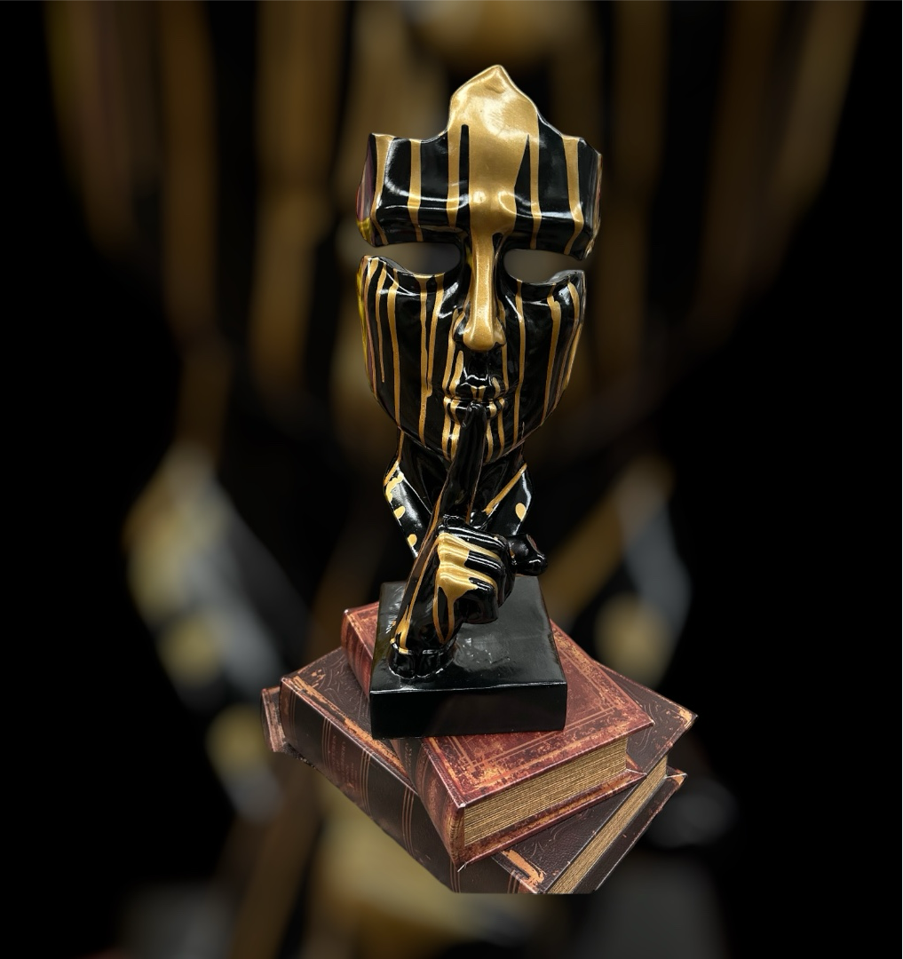 Stunning Black and Gold Splashed Painted Face Sculpture – Contemporary Artistic Decor | Sign of the times Stoke