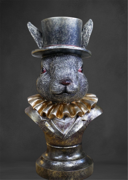 Charming Rabbit Bust with Top Hat – Detailed Resin Sculpture | Sign of the times Stoke