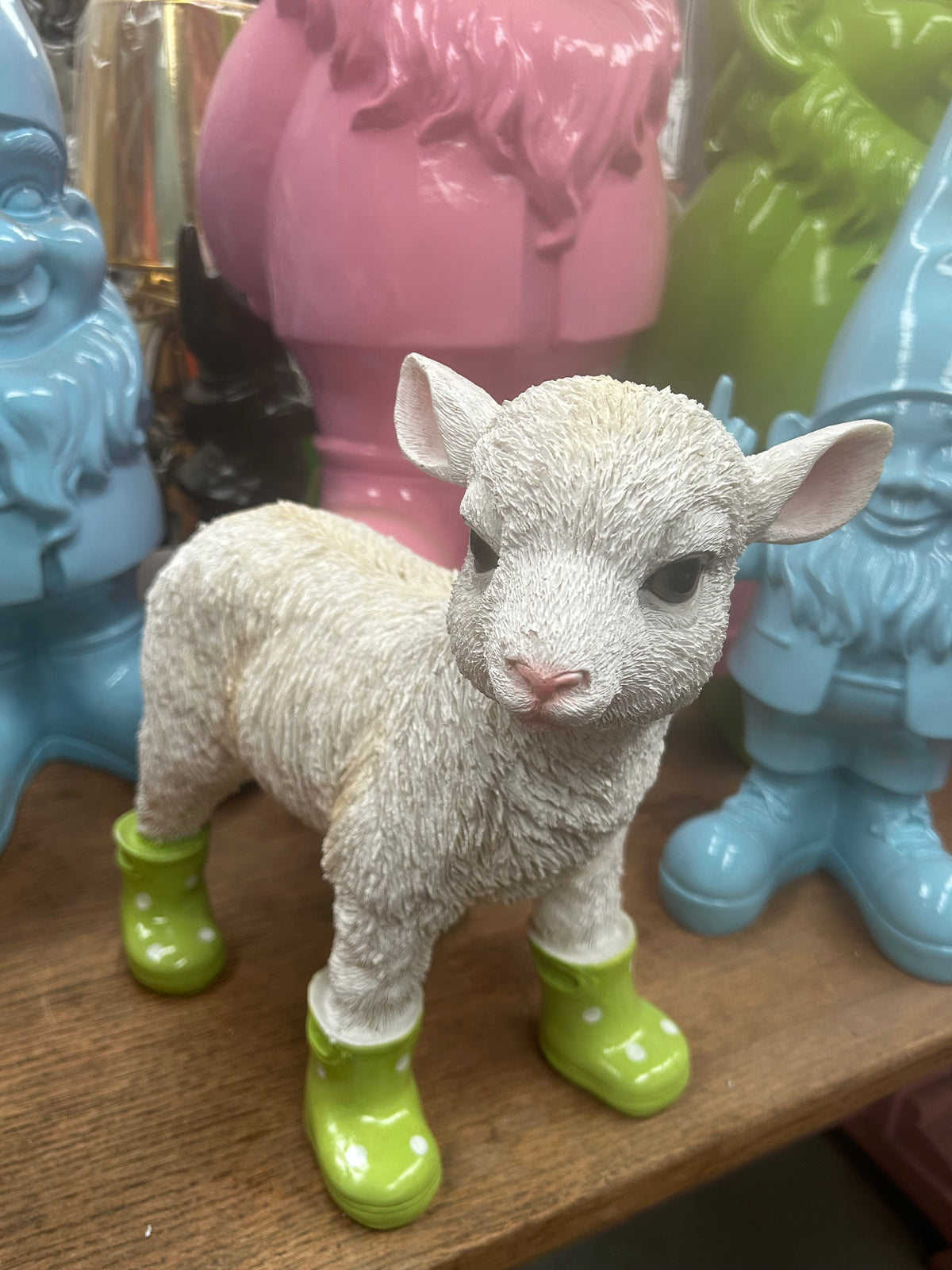 Lamb with Green Wellies – Adorable Resin Farm Animal Ornament | Sign of the times Stoke