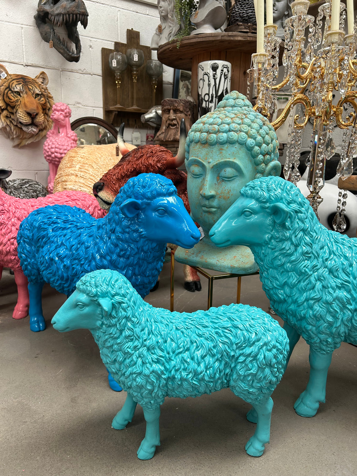 Turquoise Resin Lamb Sculpture – Indoor & Outdoor Sheep Garden Ornament | Sign of the times Stoke