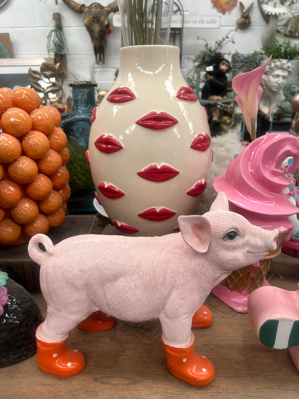 Pig with Orange Wellies – Cute Resin Pig Ornament | Sign of the times Stoke