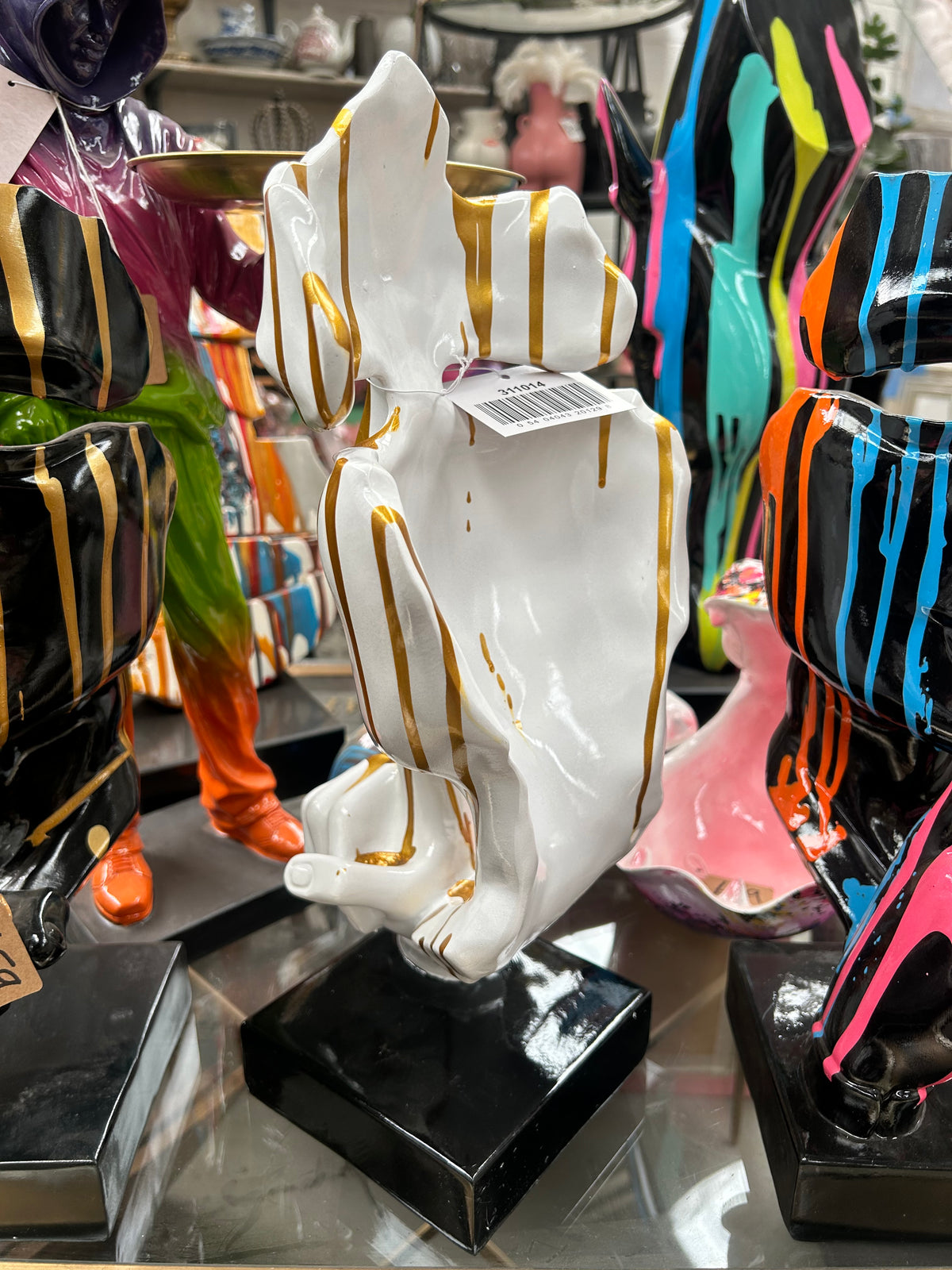 Stunning White and Gold Splashed Painted Face Sculpture – Contemporary Artistic Decor | Sign of the times Stoke