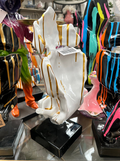 Stunning White and Gold Splashed Painted Face Sculpture – Contemporary Artistic Decor | Sign of the times Stoke