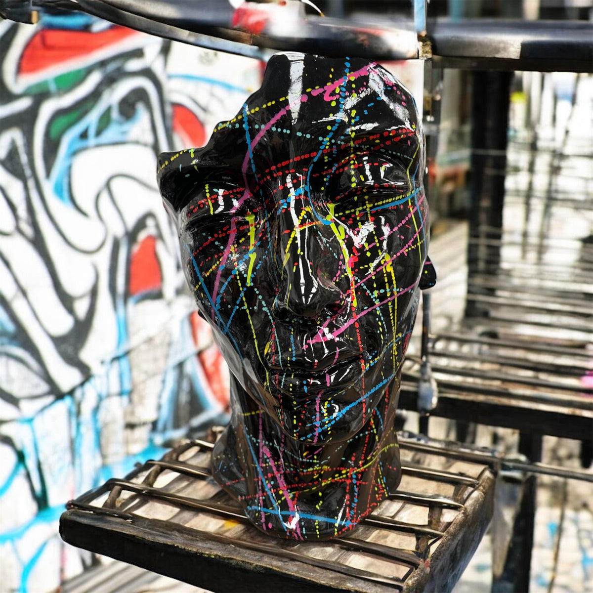 Black Splash Face Sculpture – Modern Artistic Head Statue | Sign of the times Stoke