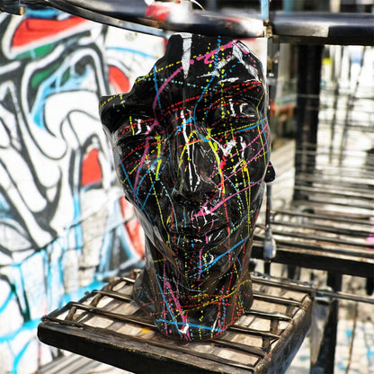 Black Splash Face Sculpture – Modern Artistic Head Statue | Sign of the times Stoke