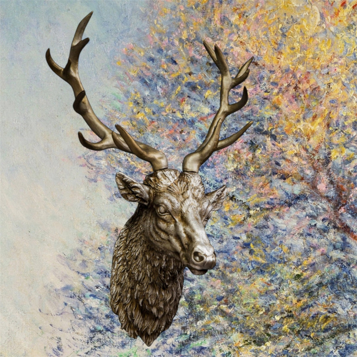 Silver Stag Head Wall Sculpture - Elegant Resin Wall Mount | Sign of the times Stoke