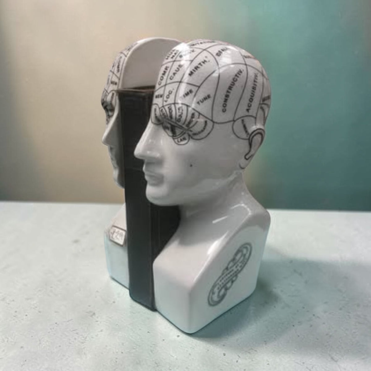 Antiqued ceramic phrenology head bookends/ornaments | Sign of the times Stoke