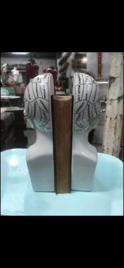 Antiqued ceramic phrenology head bookends/ornaments | Sign of the times Stoke