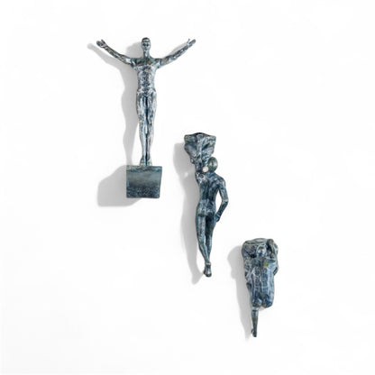 Set of 3 Antique Grey Rock Climbing Men Figures | Bold Wall Sculpture Trio | Sign of the times Stoke