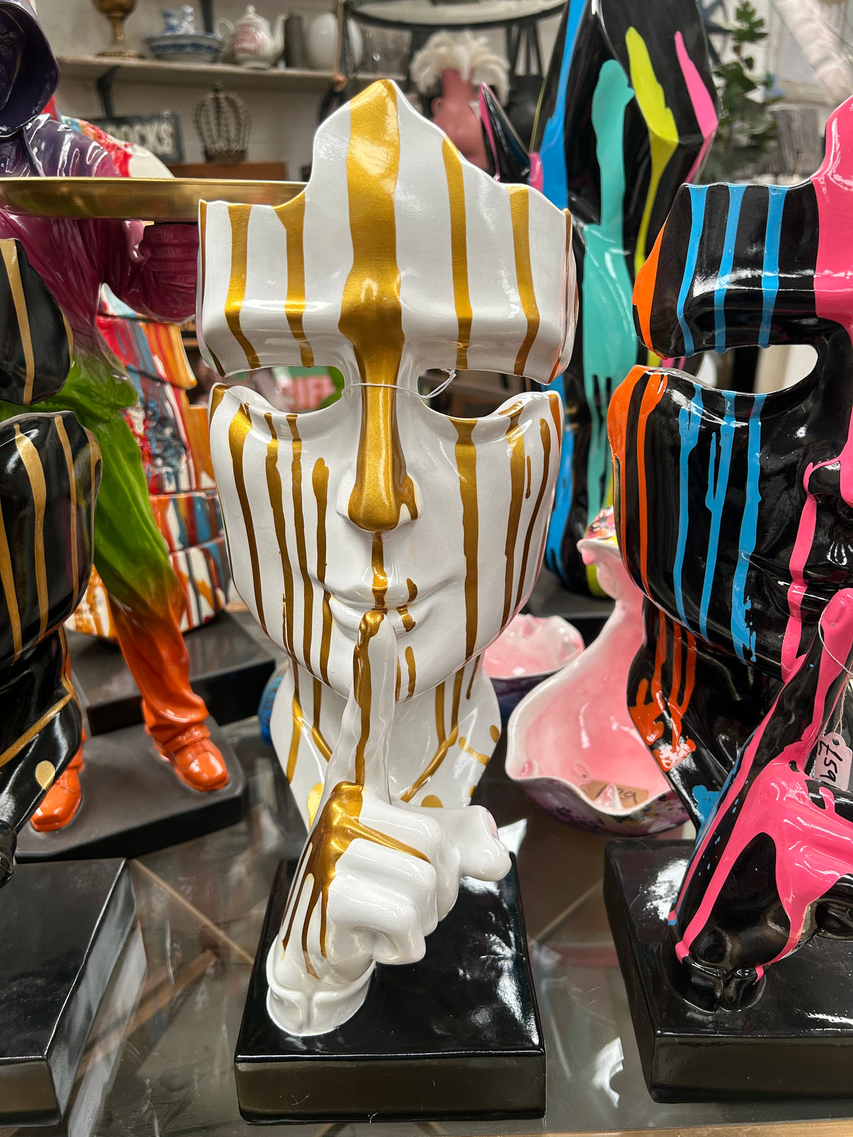 Stunning White and Gold Splashed Painted Face Sculpture – Contemporary Artistic Decor | Sign of the times Stoke