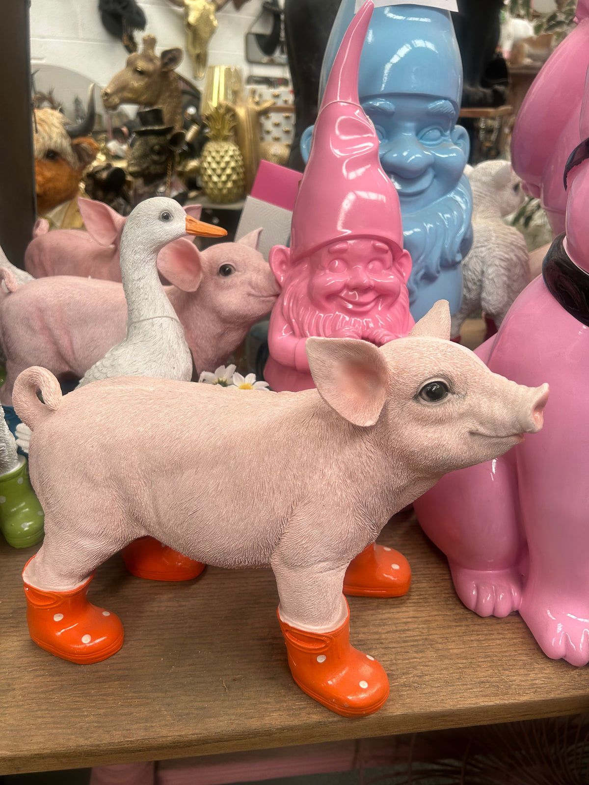 Pig with Orange Wellies – Cute Resin Pig Ornament | Sign of the times Stoke