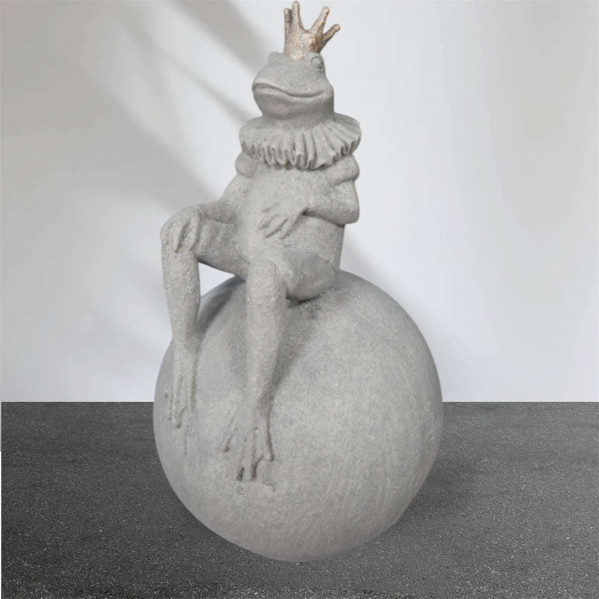 King Frog on Ball Sculpture - Resin Frog with Concrete Look | Sign of the times Stoke