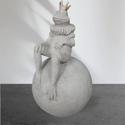 King Frog on Ball Sculpture - Resin Frog with Concrete Look | Sign of the times Stoke