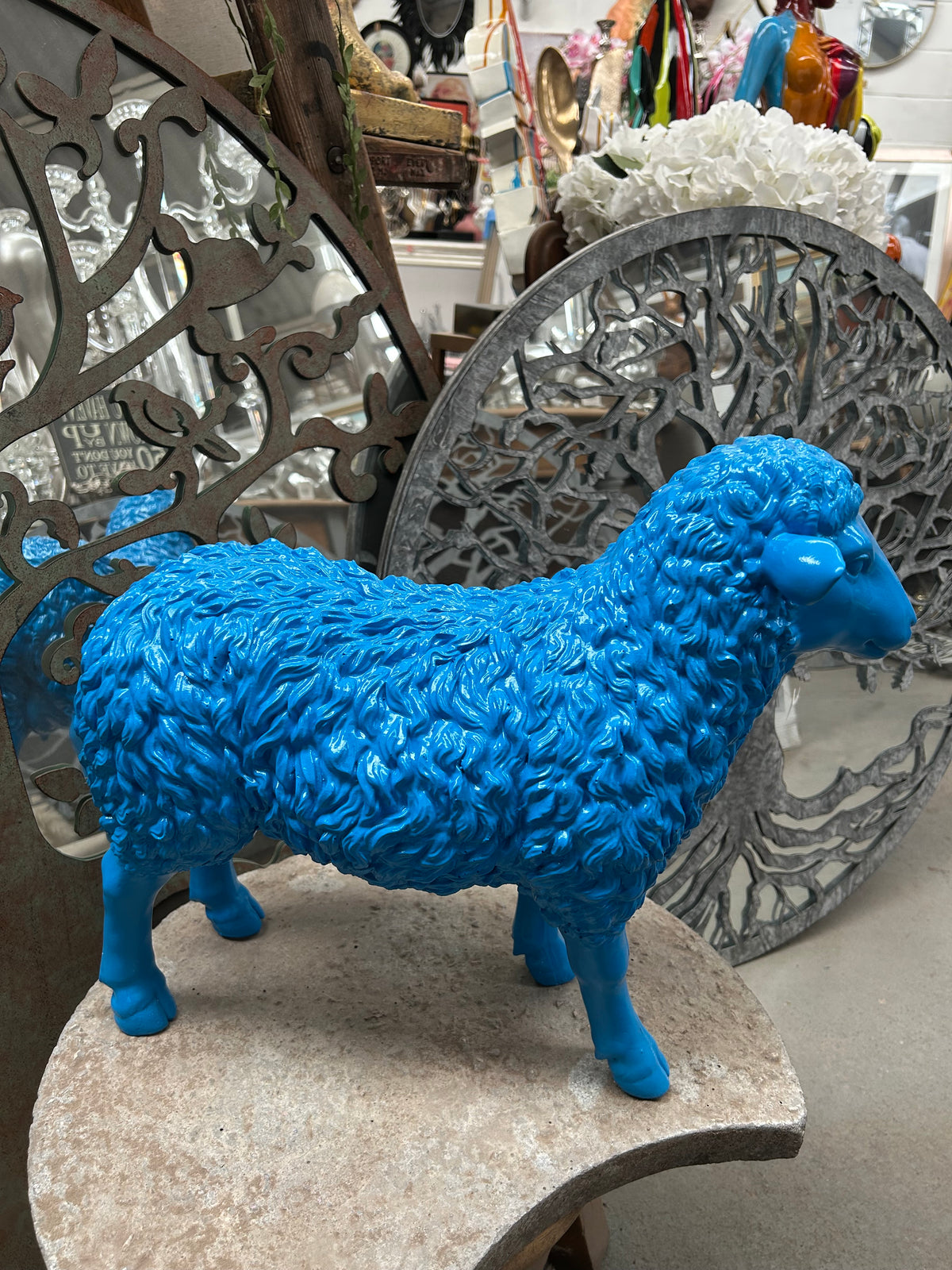 Blue Resin Sheep Sculpture – Large Indoor & Outdoor Animal Ornament | Sign of the times Stoke