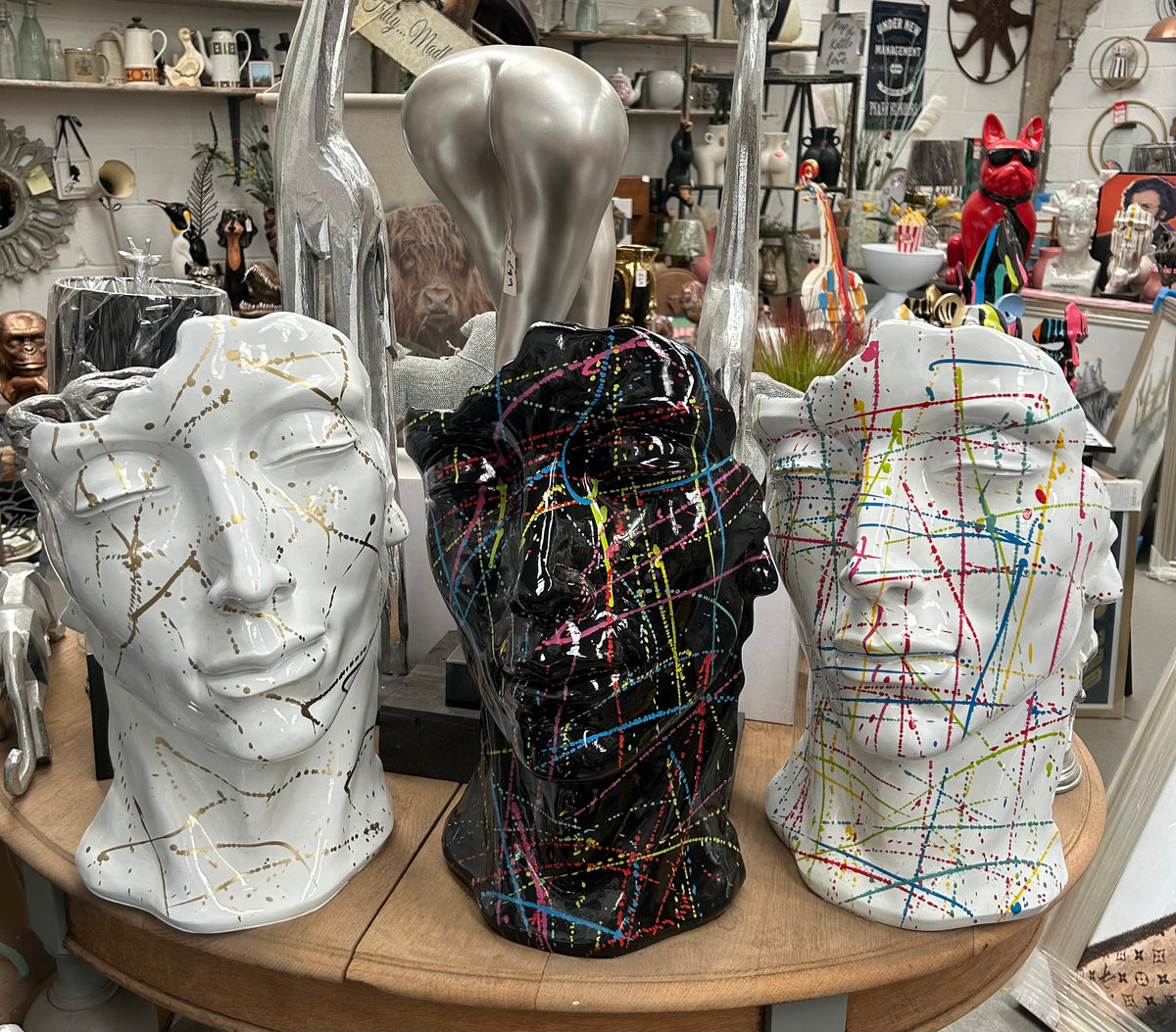 Black Splash Face Sculpture – Modern Artistic Head Statue | Sign of the times Stoke