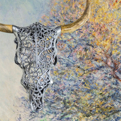 Silver Bison Skull Wall Mount - Antique Aluminium and Wood Tribal Decor | Sign of the times Stoke