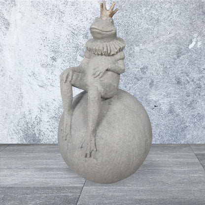 King Frog on Ball Sculpture - Resin Frog with Concrete Look | Sign of the times Stoke