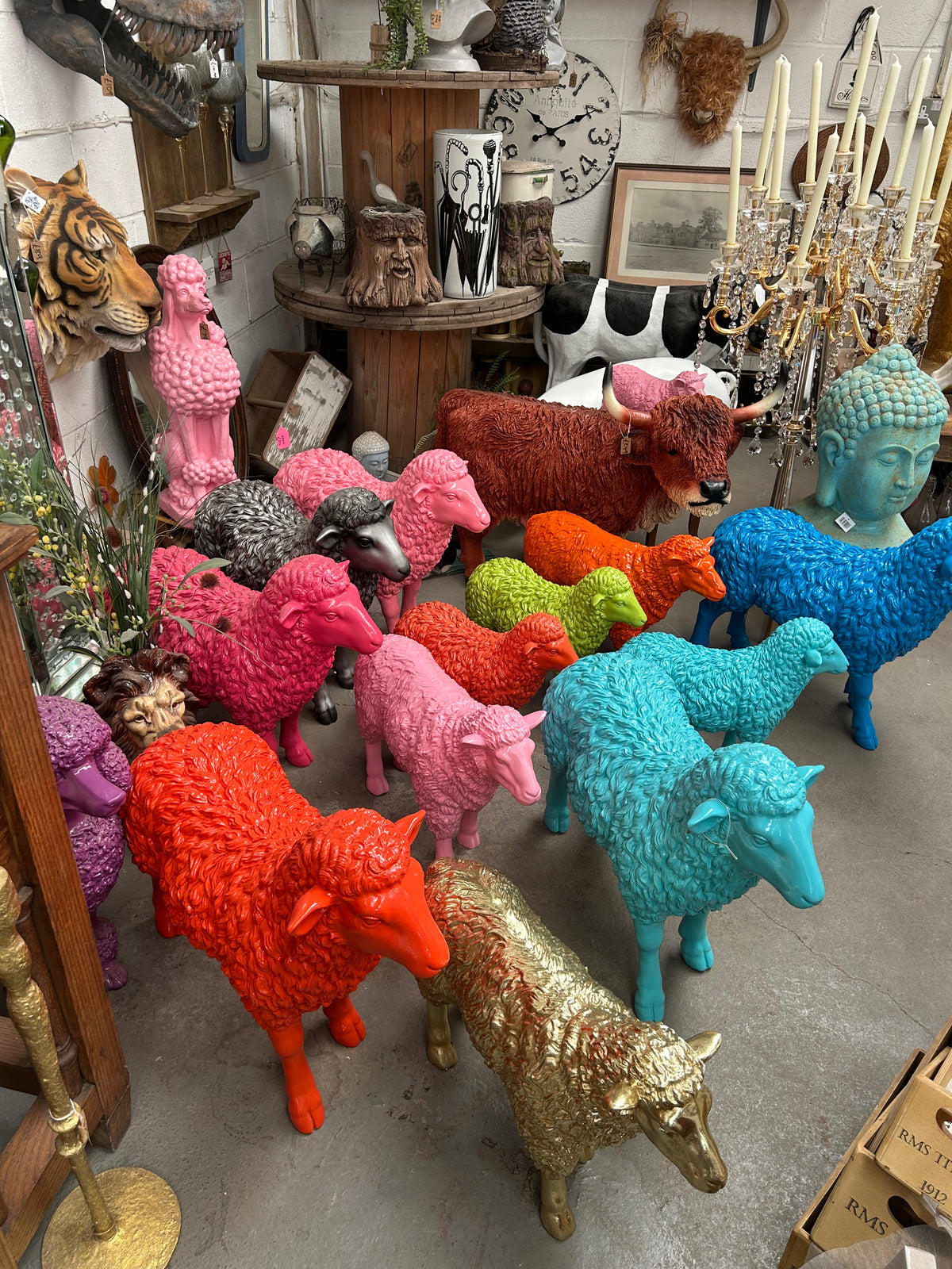 Medium Bright Orange Sheep Figure – Colourful Decorative Animal Ornament