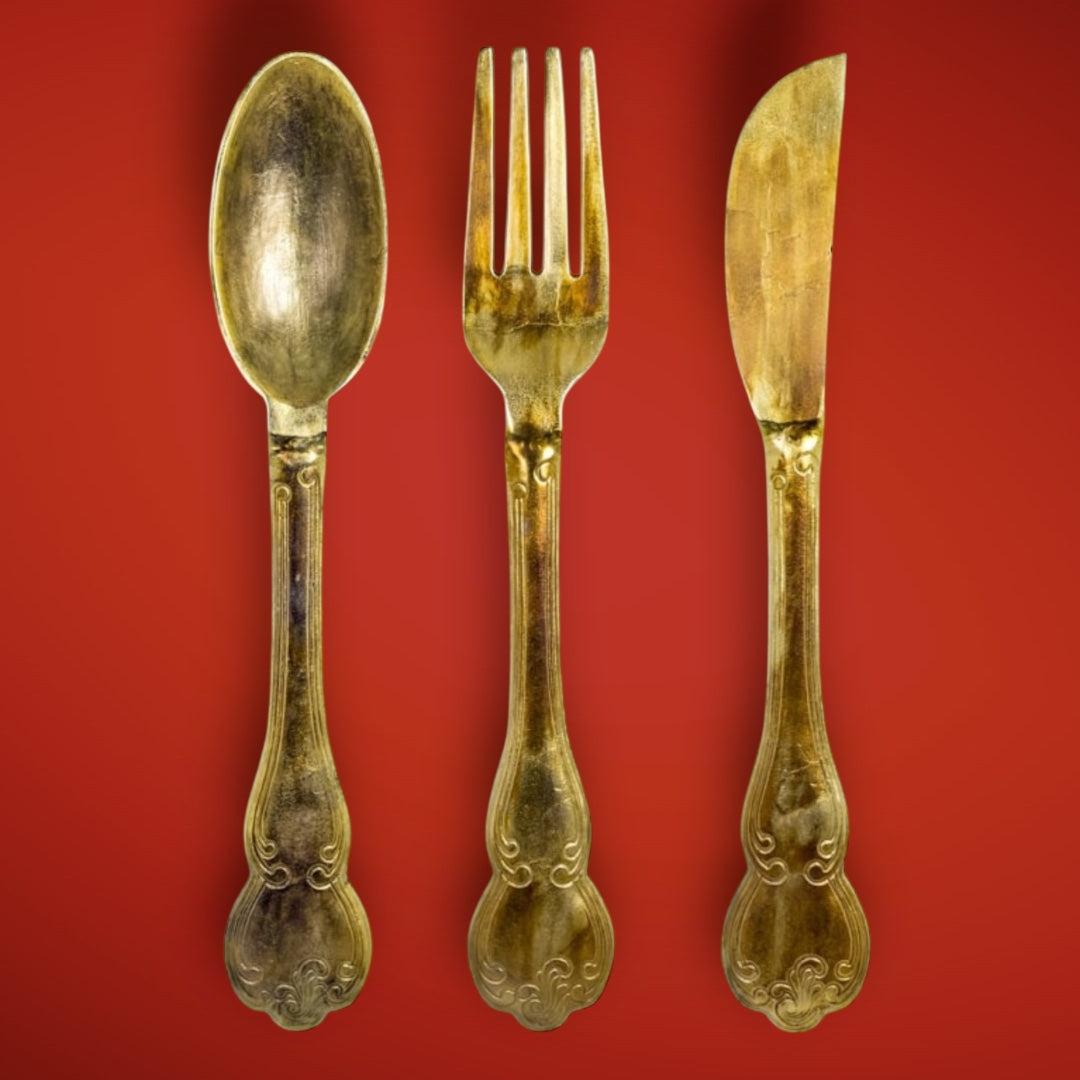 Huge Brass Knife, Fork, and Spoon Wall Art Set – Elegant Culinary Wall Decor | Sign of the times Stoke