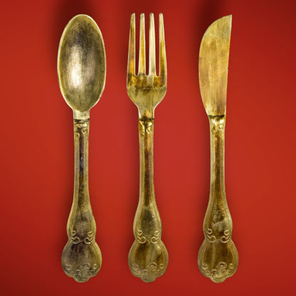 Huge Brass Knife, Fork, and Spoon Wall Art Set – Elegant Culinary Wall Decor | Sign of the times Stoke