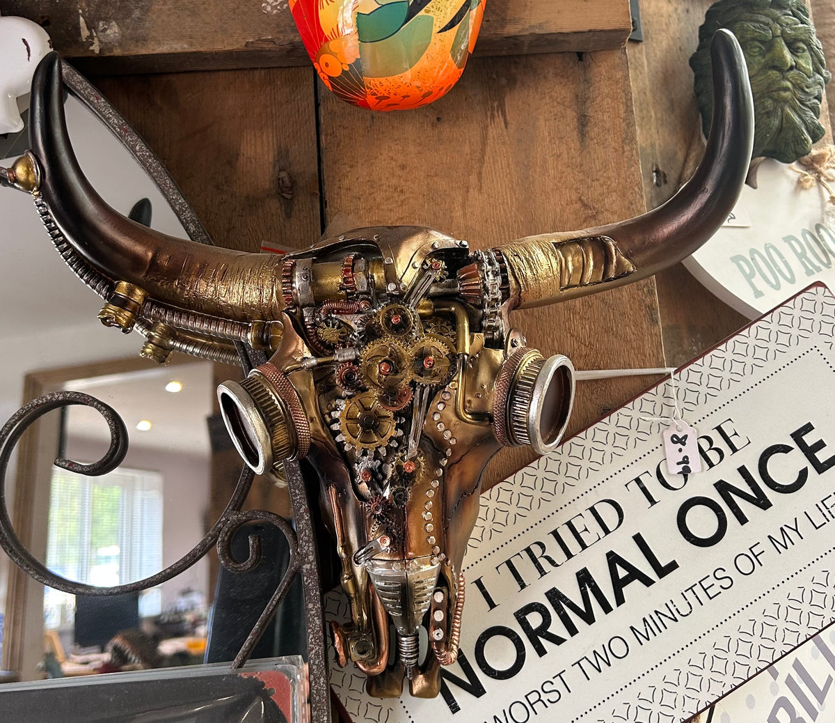 Steampunk Skull Ornament | Gothic Industrial Decor with Mechanical Detail | Sign of the times Stoke