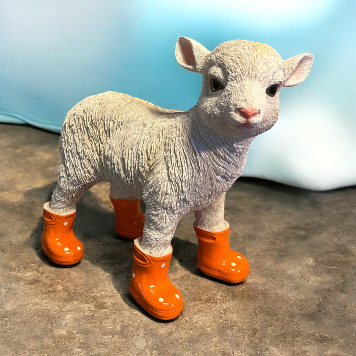 Cute Lamb with Orange Wellies – Resin Farm Animal Ornament | Sign of the times Stoke