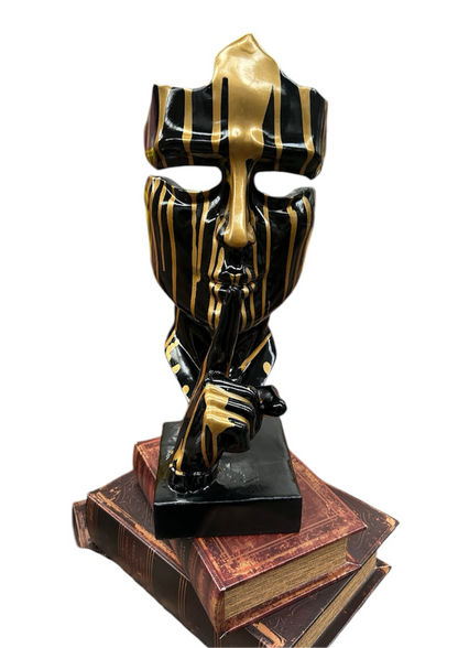 Stunning Black and Gold Splashed Painted Face Sculpture – Contemporary Artistic Decor | Sign of the times Stoke