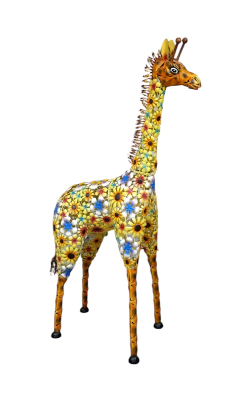 Flowered Metal Giraffe Sculpture - Large Outdoor Garden Décor | Sign of the times Stoke