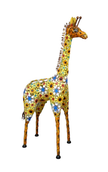Flowered Metal Giraffe Sculpture - Large Outdoor Garden Décor | Sign of the times Stoke