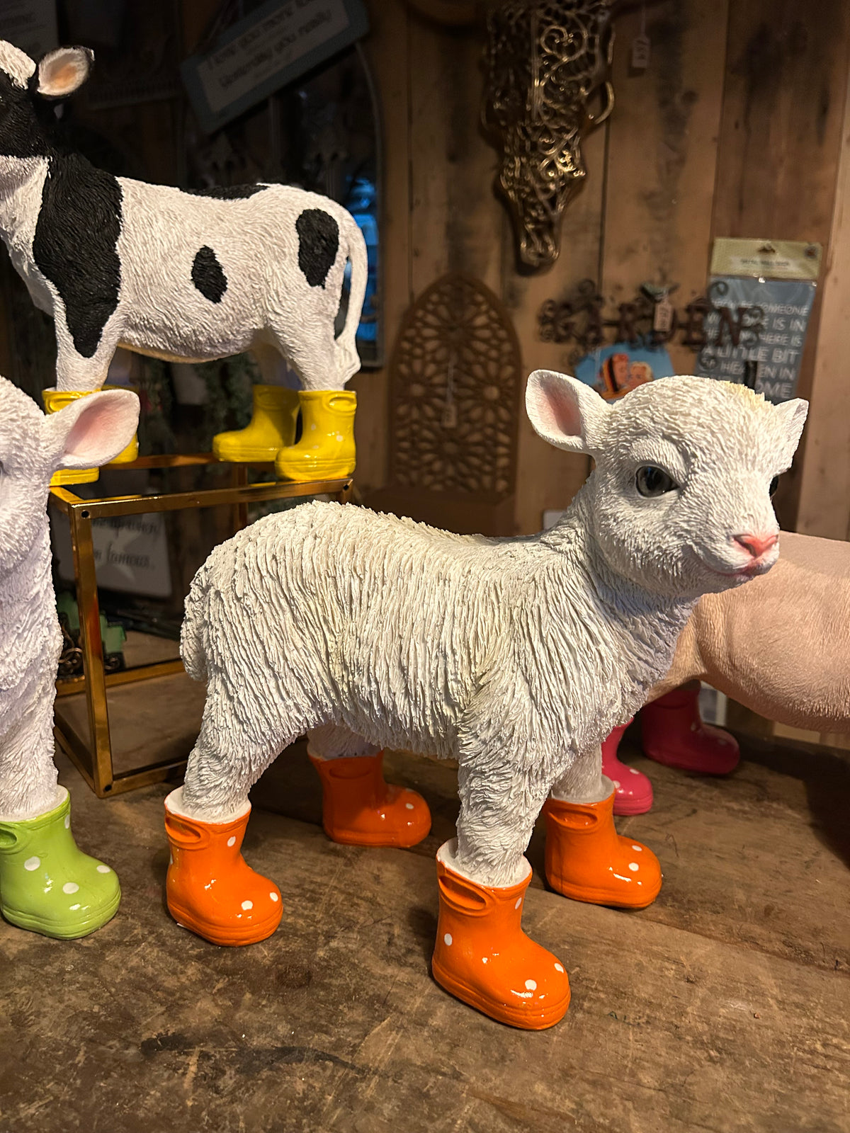 Cute Lamb with Orange Wellies – Resin Farm Animal Ornament | Sign of the times Stoke