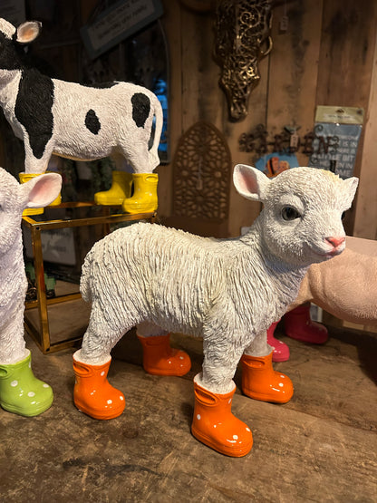 Cute Lamb with Orange Wellies – Resin Farm Animal Ornament | Sign of the times Stoke