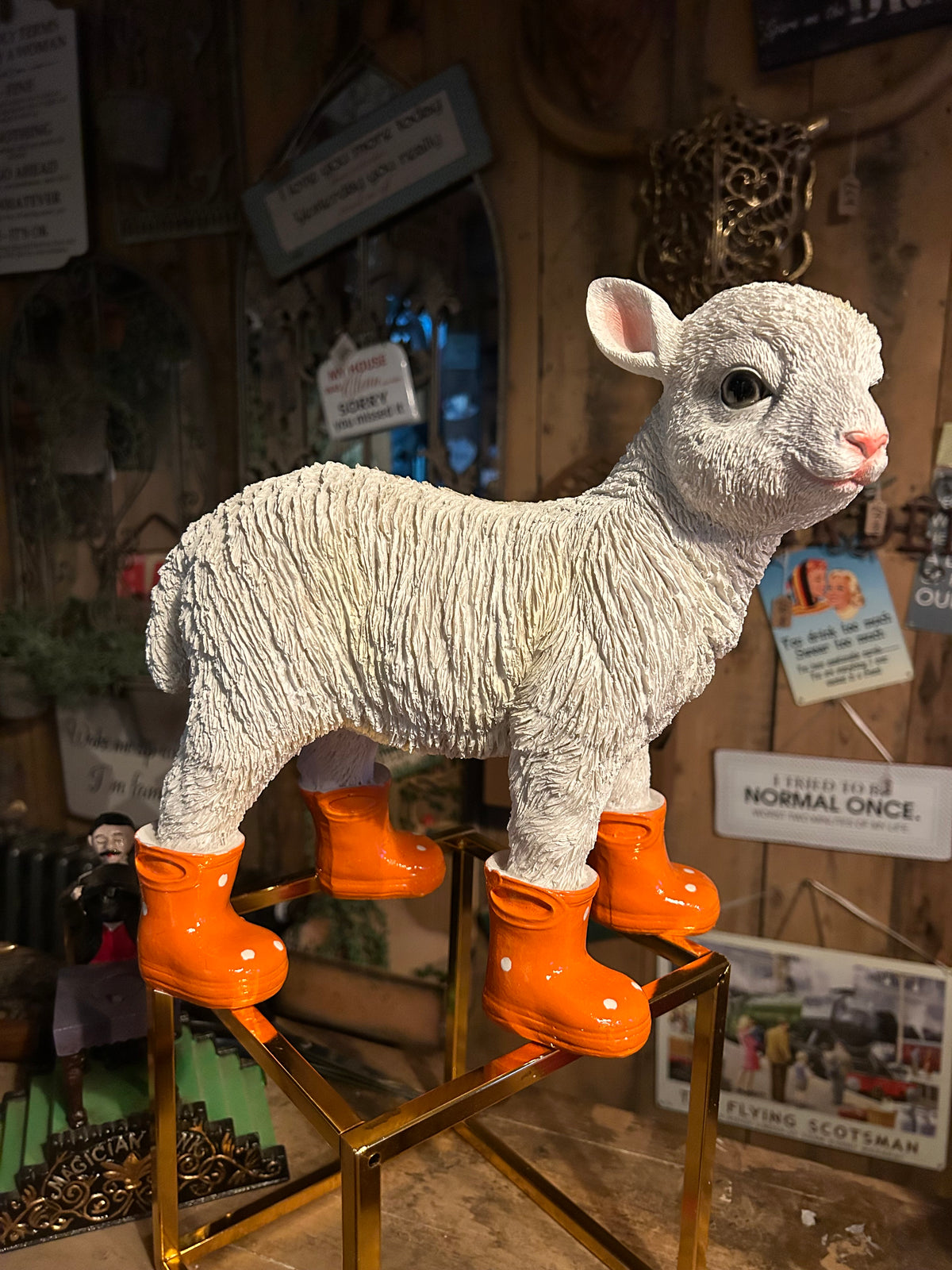 Cute Lamb with Orange Wellies – Resin Farm Animal Ornament | Sign of the times Stoke