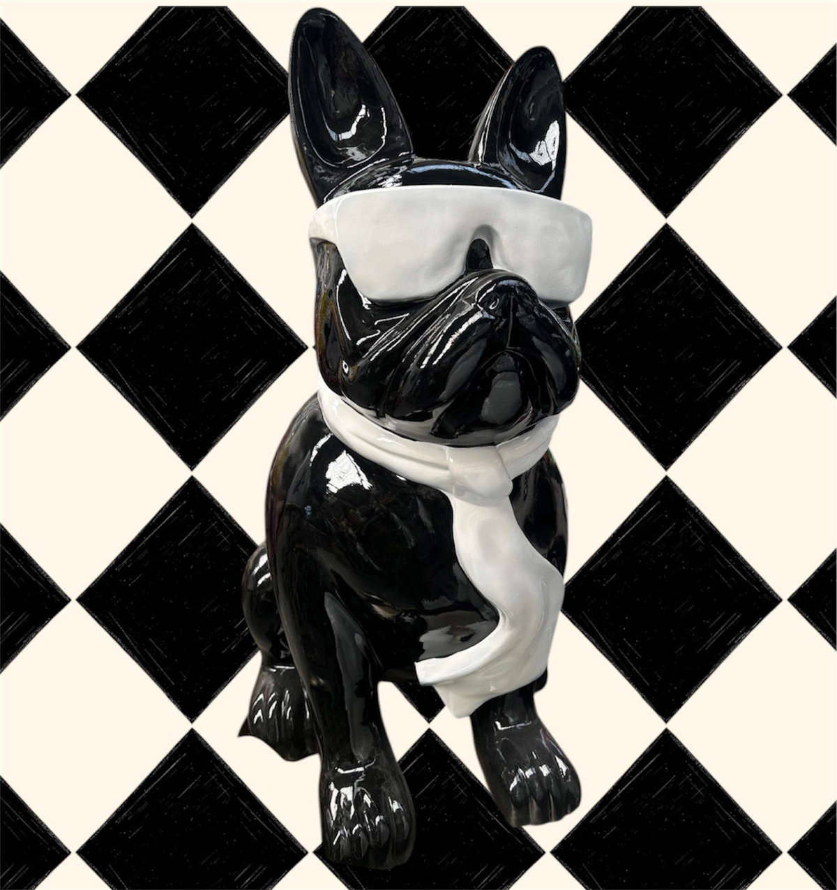 Frenchi Sculpture | Bold Black Fiberglass Decor with White Glasses | Sign of the times Stoke