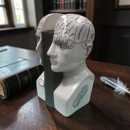 Antiqued ceramic phrenology head bookends/ornaments | Sign of the times Stoke