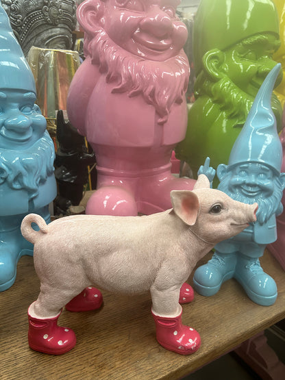 Pig with Wellies – Cute Pink Resin Farm Animal Ornament | Sign of the times Stoke